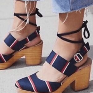 New Free People Size 39 US 8.5 Monaco Clog Red White Blue Ankle Wrap Boho Shoes